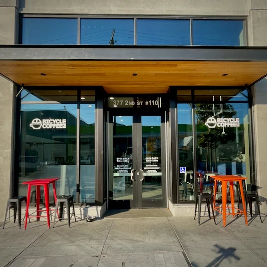 Bicycle Coffee’s Oakland cafe and roastery storefront at 377 2nd Street