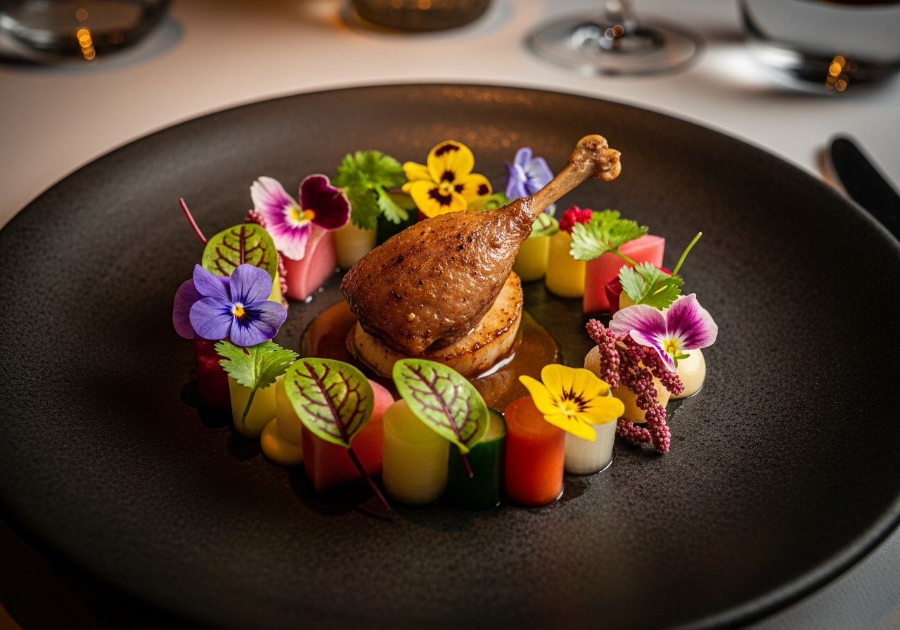 Beautifully plated tasting-menu course at Commis, Oakland's two-star Michelin restaurant