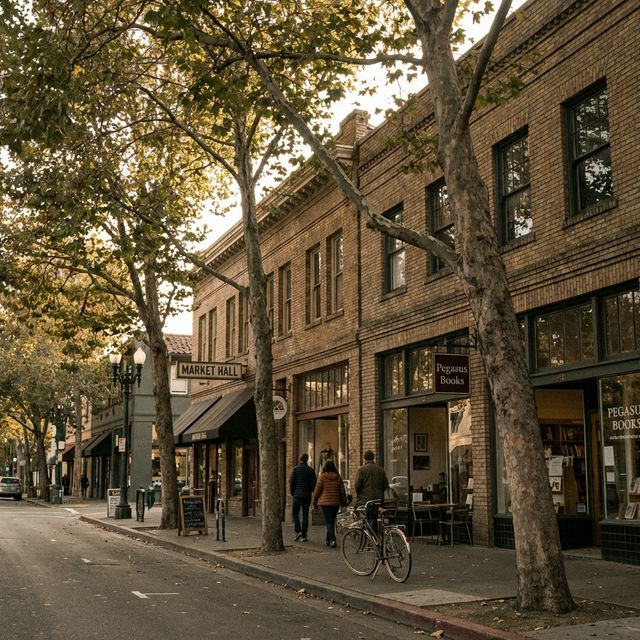 Sunlit afternoon along College Avenue in Rockridge, Oakland